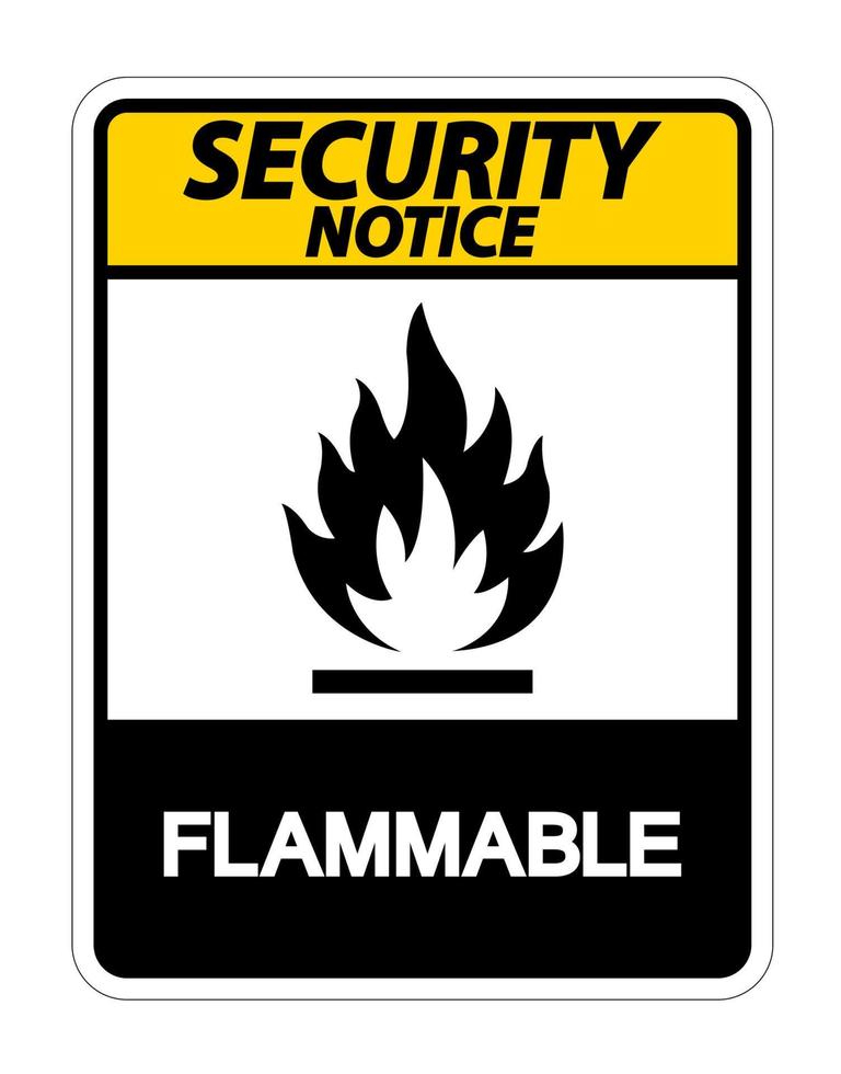 aviso de segurança sinal de símbolo inflamável em fundo branco vetor