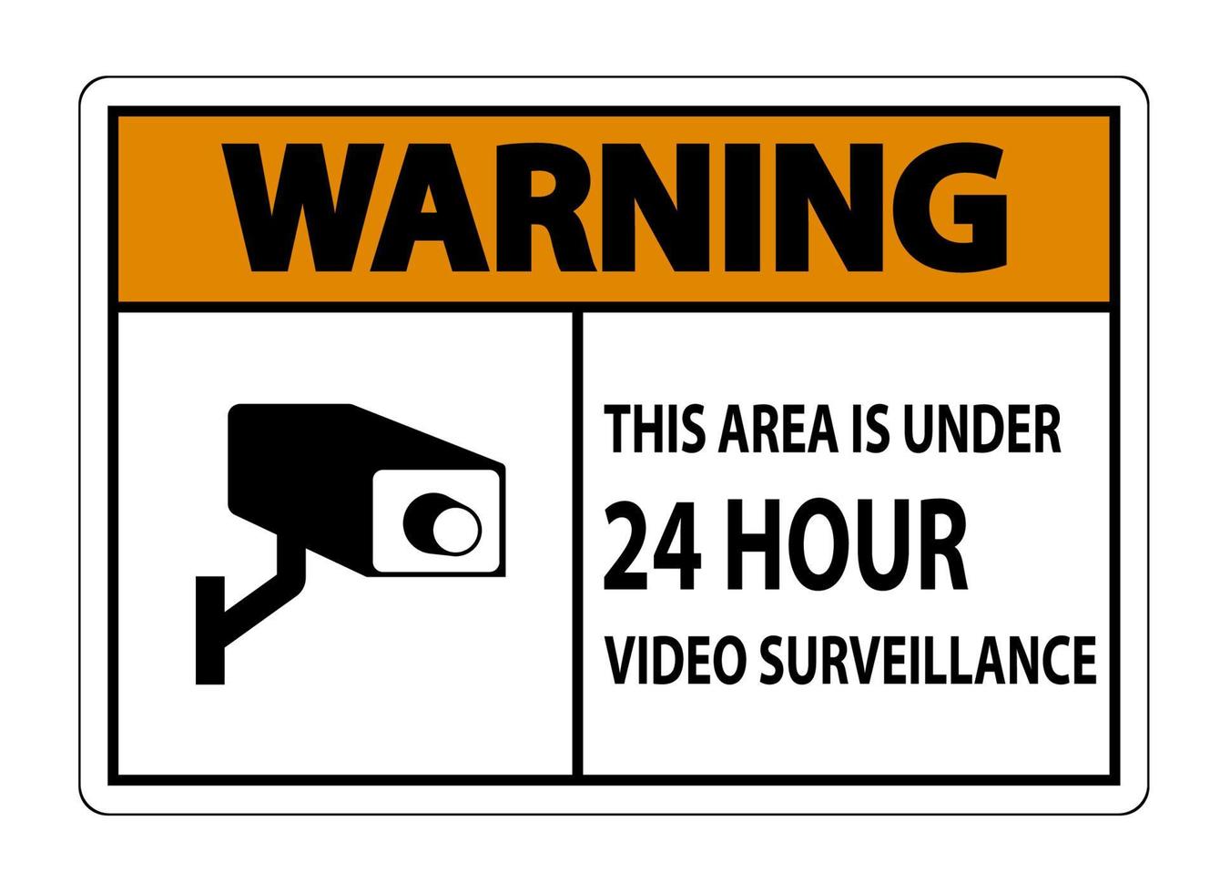 avisando que esta área está sob sinal de símbolo de vigilância por vídeo 24 horas isolado no fundo branco, ilustração vetorial vetor