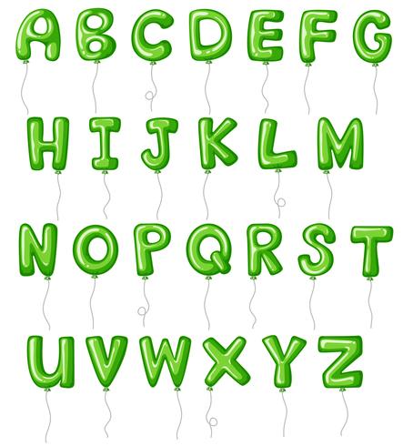 Balões verdes em formas de alfabeto vetor