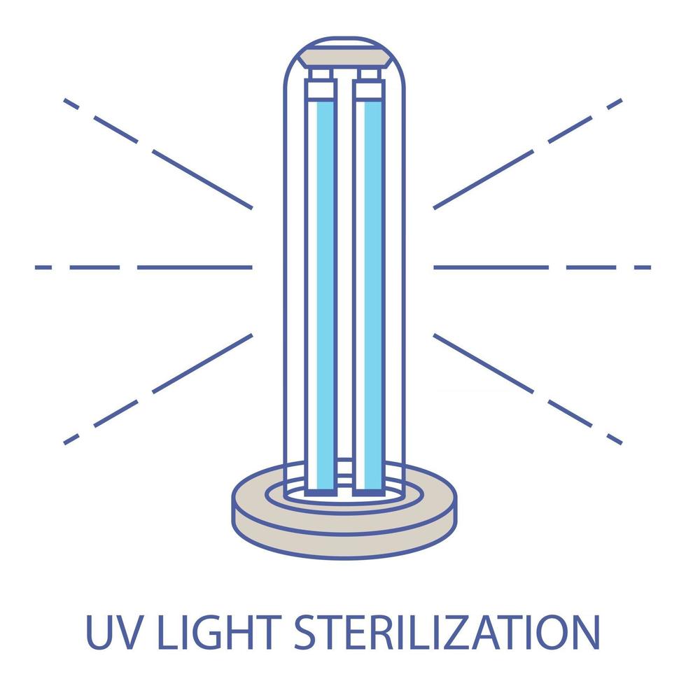 ícone de cor de desinfecção de luz uv. esterilização de ar e superfícies por luz ultravioleta. irradiação germicida ultravioleta. limpeza de superfícies, procedimento de descontaminação médica. lâmpada ultravioleta vetor