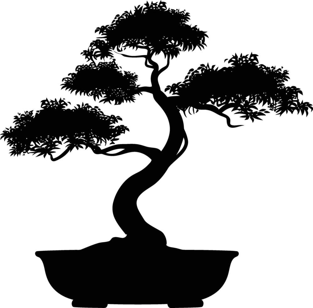 ai gerado silhueta bonsai árvore Preto cor só vetor