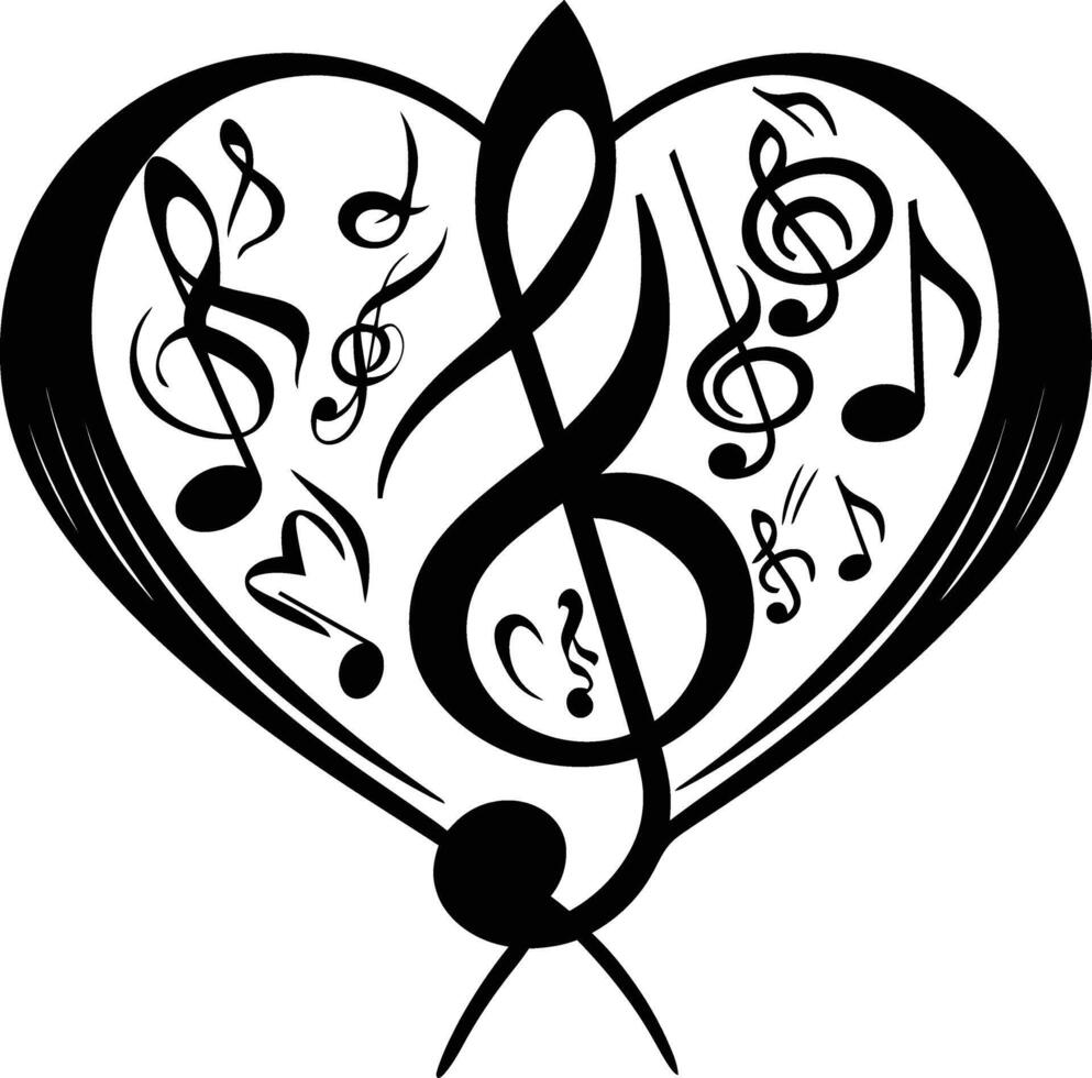 ai gerado silhueta musical notas amor logotipo símbolo Preto cor só vetor