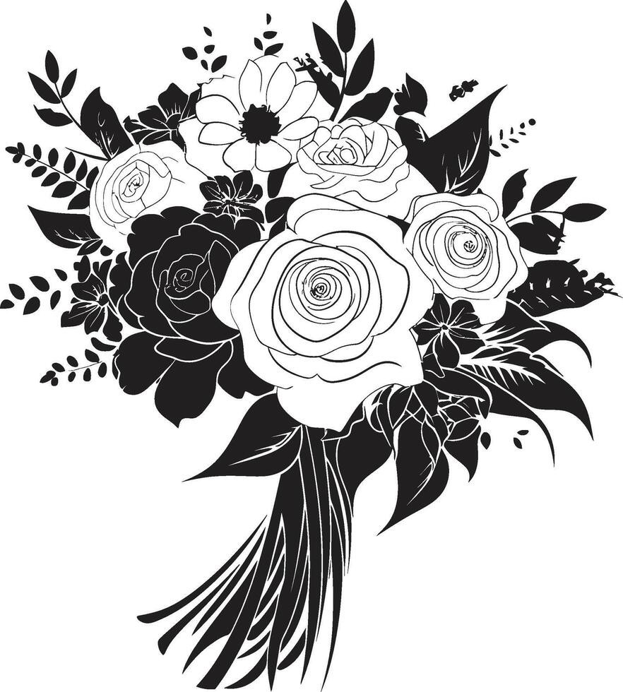 floral esplendor Preto ramalhete emblema Projeto gracioso posy essência nupcial vetor ícone