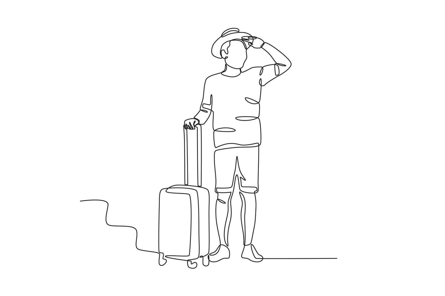 uma homem é segurando uma mala de viagem e quer para ir em feriado vetor