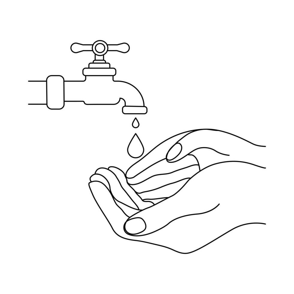 contínuo solteiro linha desenhando pega água caindo em mão do mundo água dia conceito vetor ilustração gráfico Projeto