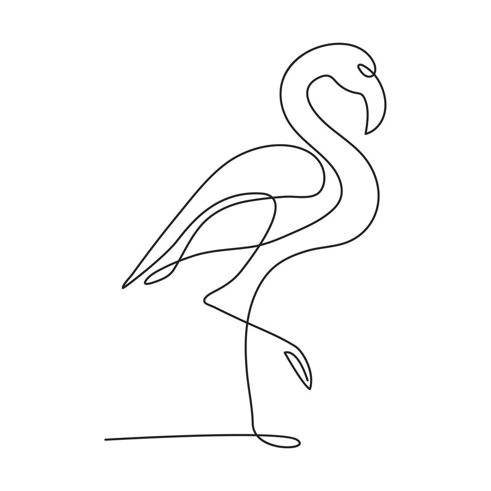 contínuo 1 linha desenhando do flamingo tropical pássaro e mundo animais selvagens dia solteiro linha arte ilustração vetor