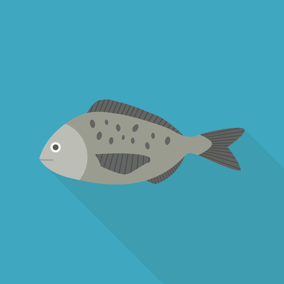 ícone de peixe cinza em design plano de sombra longa vetor