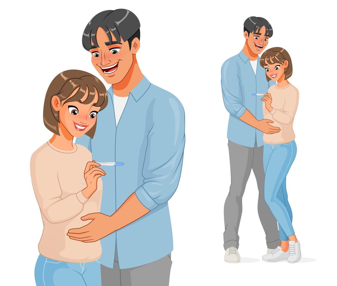 casal asiático grávida feliz com ilustração vetorial de teste de gravidez vetor