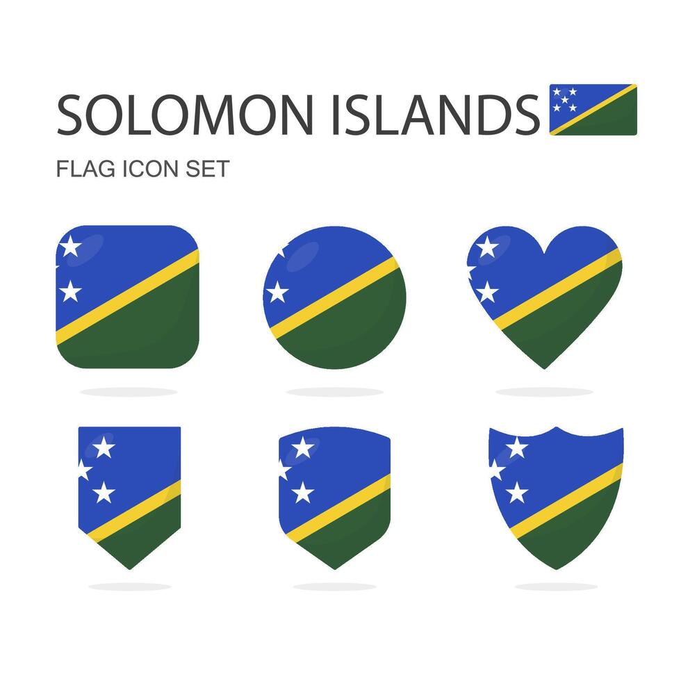 Salomão ilhas 3d bandeira ícones do 6 formas todos isolado em branco fundo. vetor
