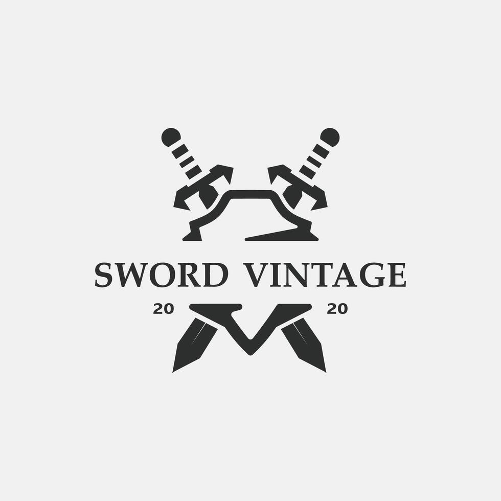 espada vintage logotipo Projeto. ilustração espada elemento, pode estar usava Como logotipo, ícone, modelo casaco do braços conceito vetor