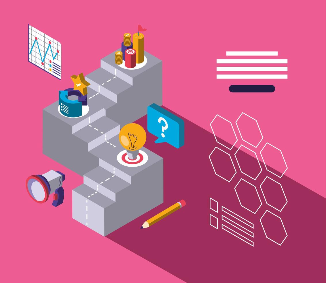 estatísticas de diagrama de relatório de estratégia de etapas de escada de soluções digitais vetor