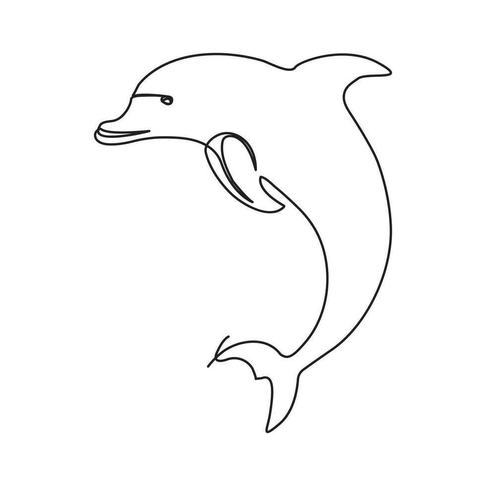 contínuo solteiro linha do fofa golfinho esboço vetor arte desenhando e mundo animais selvagens dia conceito vetor ilustração