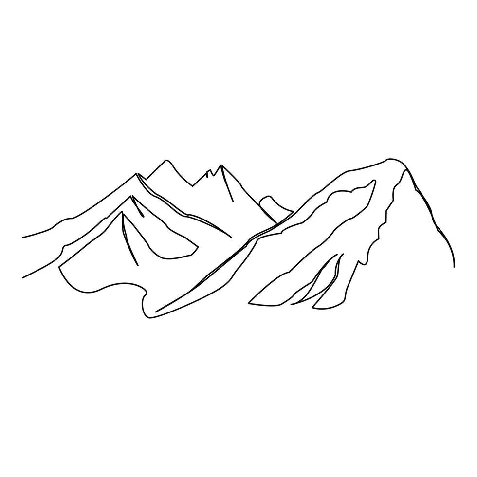 contínuo 1 linha desenhando do abstrato montanha alcance panorama topo Visão vetor esboço arte ilustração