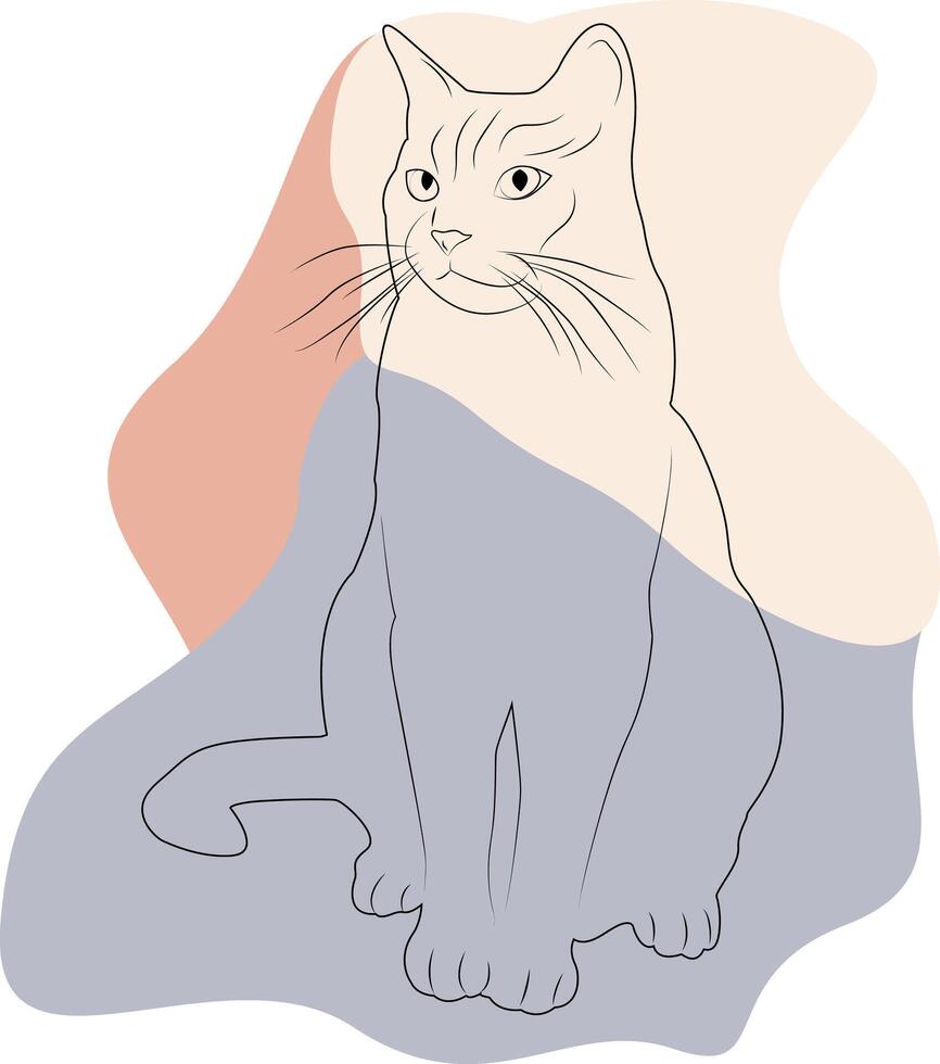 silhueta gato em uma branco fundo. esboço do uma gato. Projeto do cumprimento cartões, cartazes, remendos, impressões em roupas, emblemas. animal. boho estilo. vetor