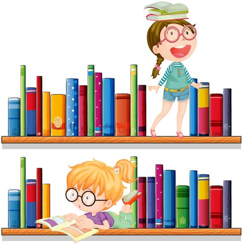 Duas meninas, leitura, livros vetor