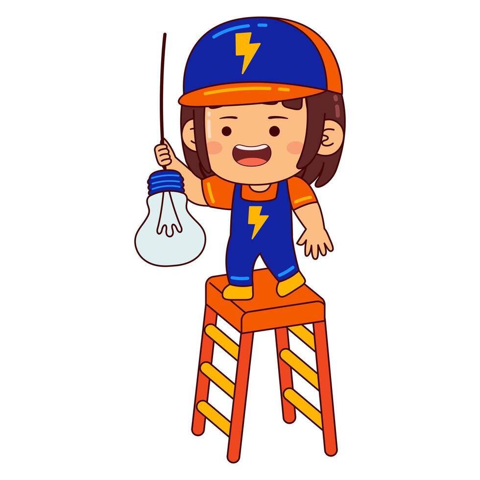 fofa eletricista menina desenho animado personagem vetor