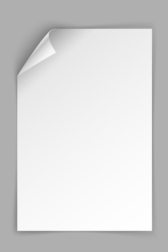 branco papel vertical Folha com dobrar topo esquerda canto isolado em cinzento fundo. vetor ilustração