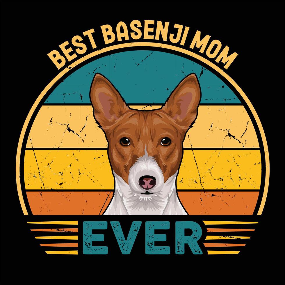 melhor basenji mãe sempre tipografia retro camiseta ilustração, vintage tee pró vetor