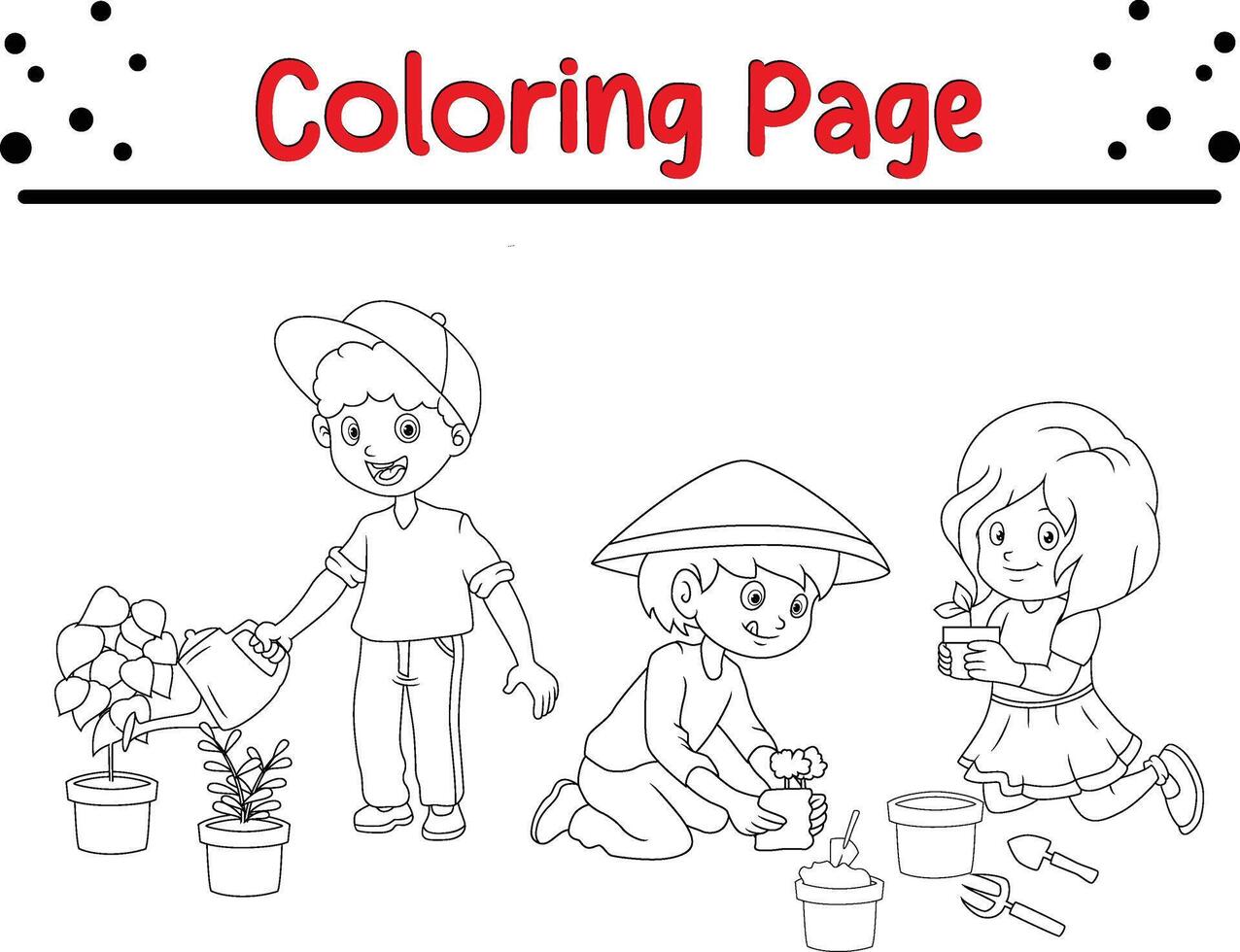 fofa jardinagem crianças coloração página vetor