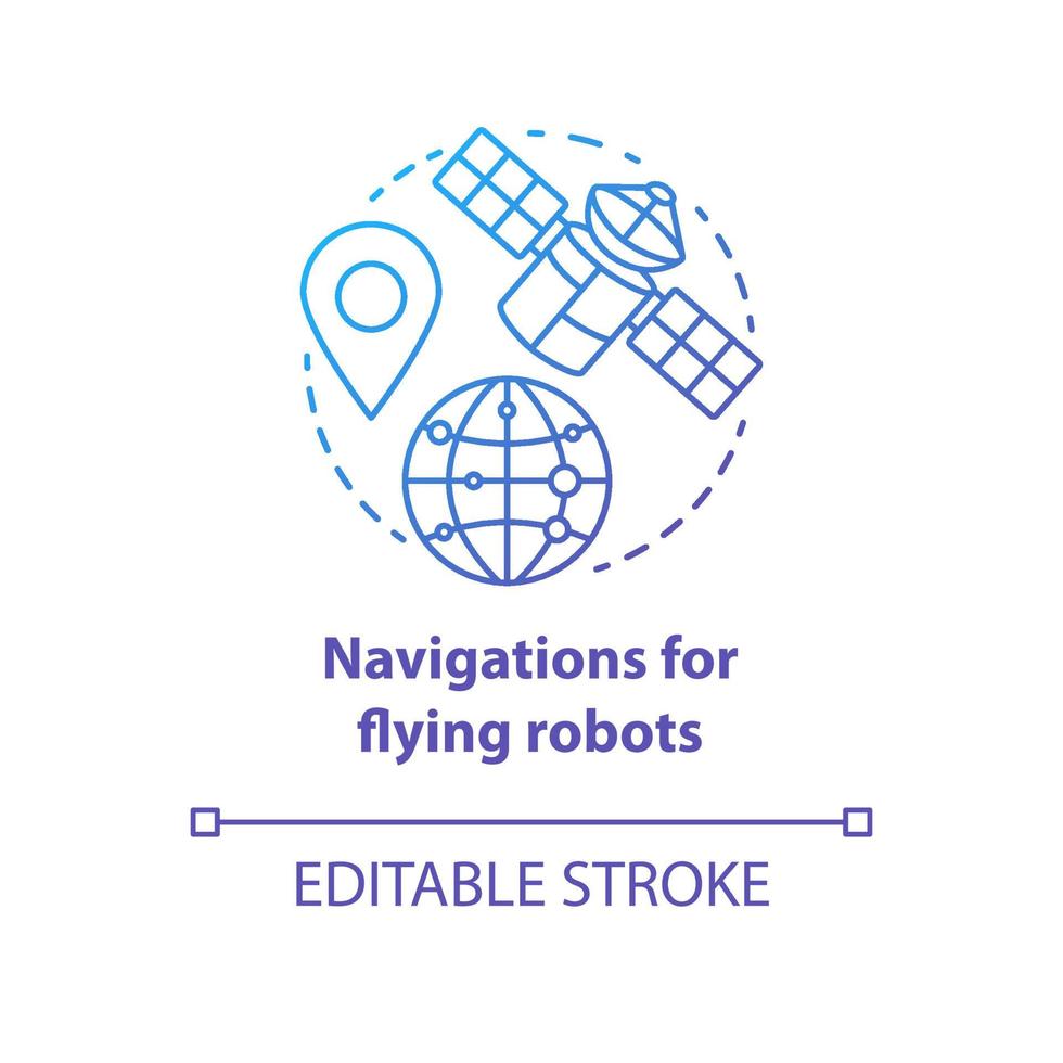 navegações para o ícone do conceito gradiente azul de robôs voadores. ilustração de linha fina de ideia de satélite. gprs para drone, dispositivo robótico. direções do espaço. desenho de contorno isolado do vetor. curso editável vetor