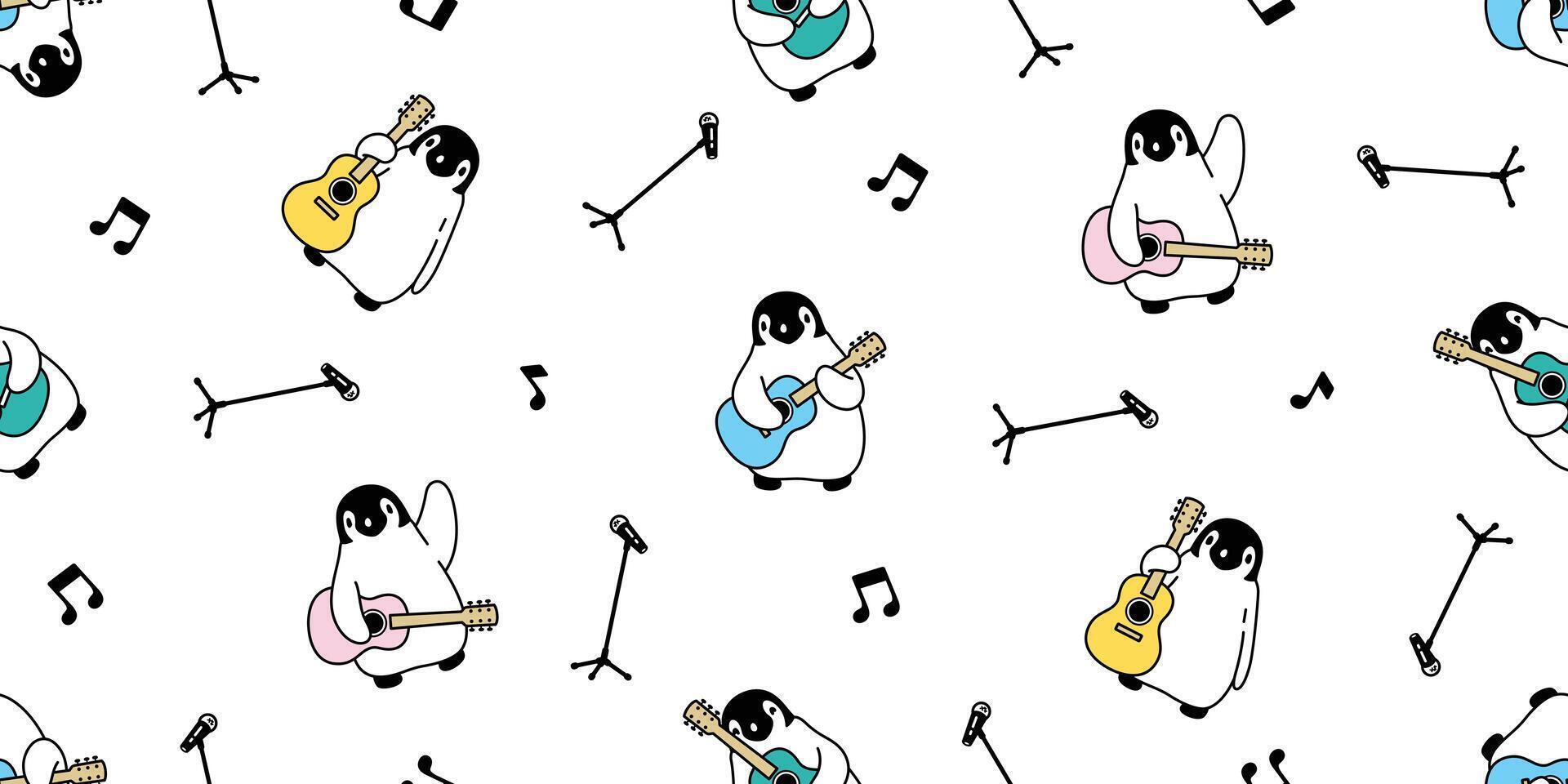 pinguim desatado padronizar guitarra vetor música graves músico ukulele pássaro desenho animado cachecol isolado telha fundo repetir papel de parede ilustração rabisco Projeto