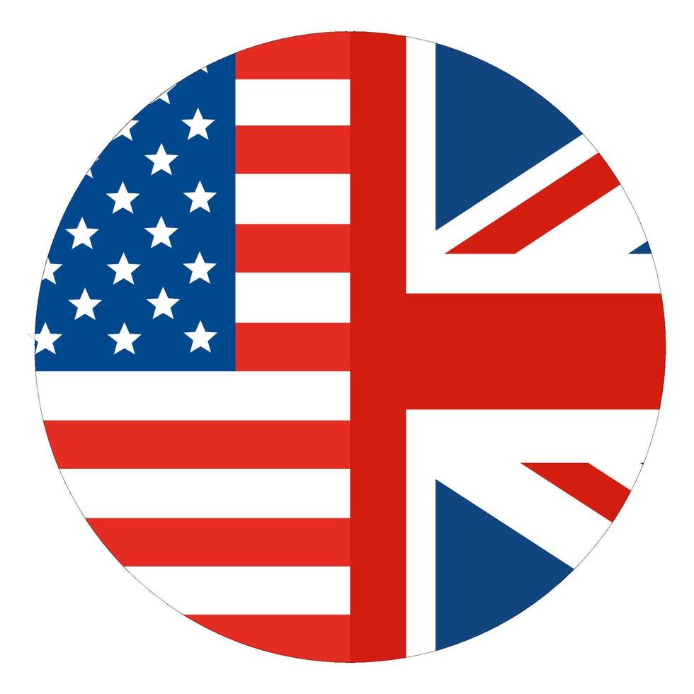 EUA vs Reino Unido. bandeira do Unidos estados do América e Unidos reino dentro volta círculo. vetor