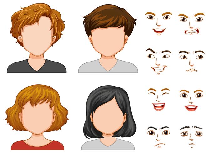 Personagens humanos com rostos diferentes vetor