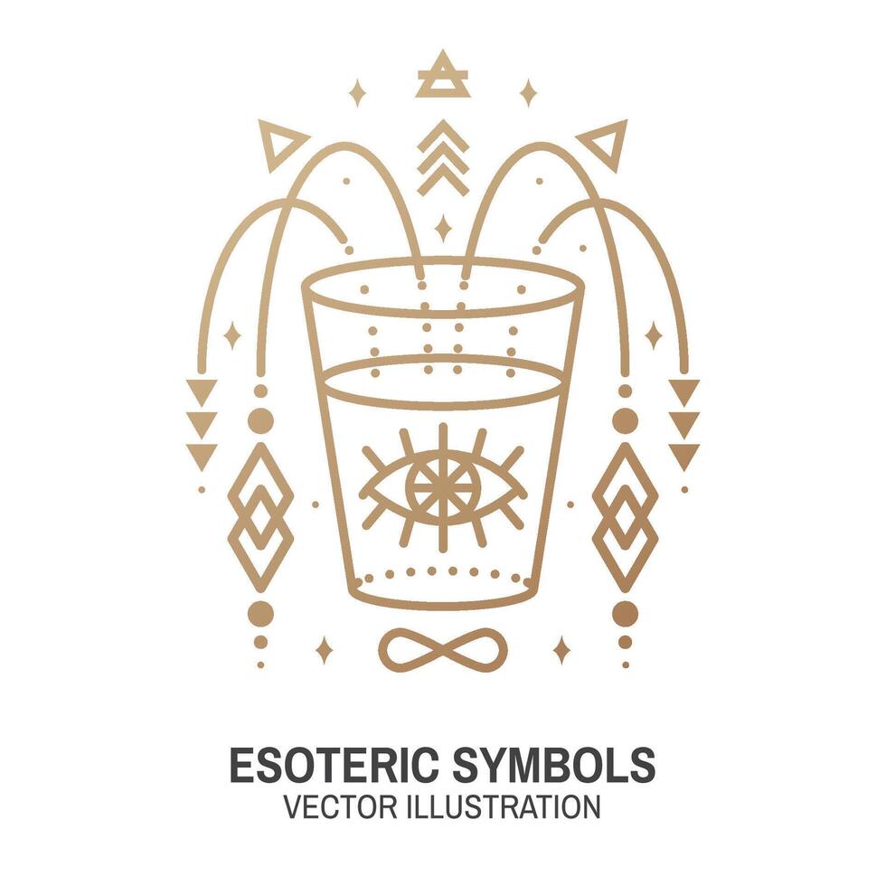 esotérico símbolos. vetor. fino linha geométrico distintivo. esboço ícone para alquimia ou sagrado geometria. místico e Magia Projeto com vendo tudo olho e vidro. vetor