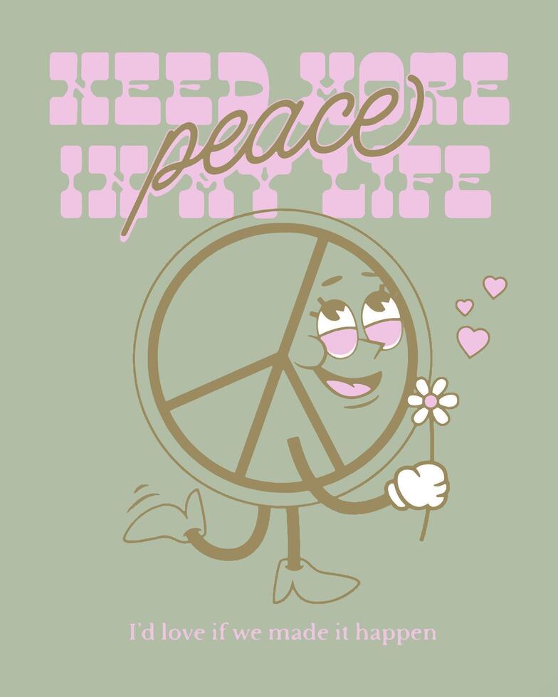 fofa mascote Paz com flor vetor arte, ilustração e gráfico
