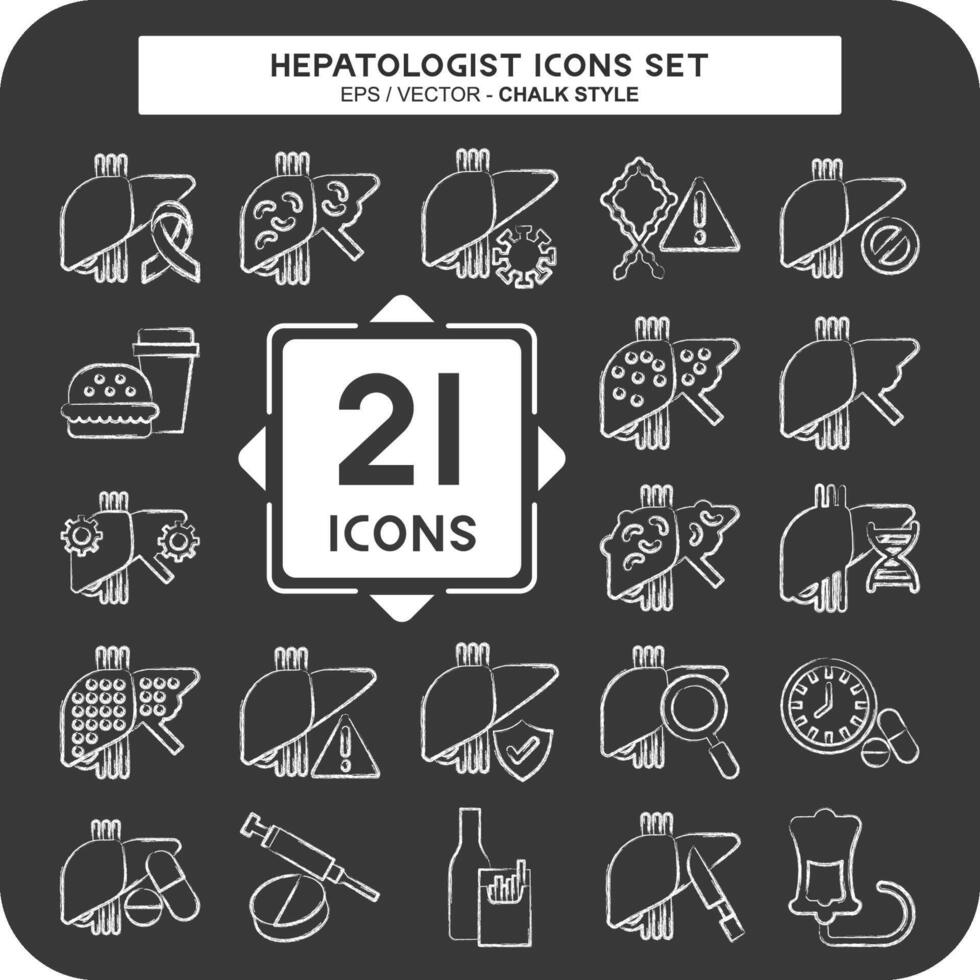 ícone conjunto hepatologista. relacionado para saúde símbolo. giz estilo. simples Projeto editável. simples ilustração vetor