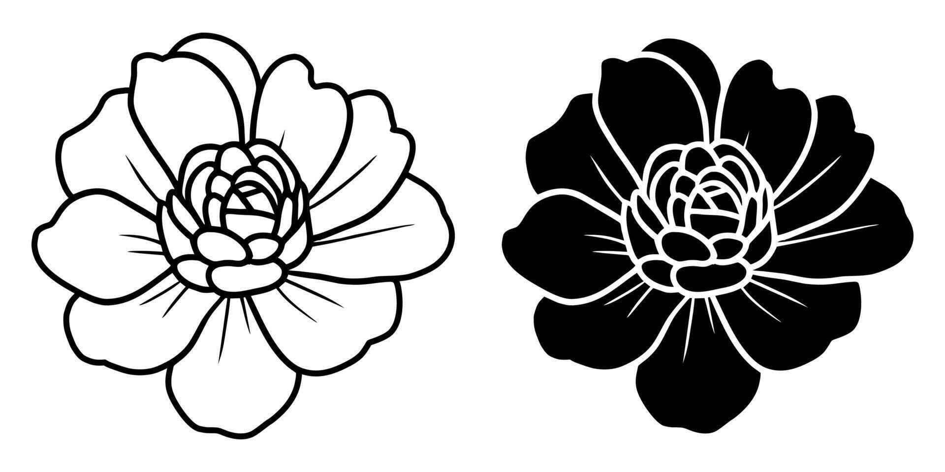 uma conjunto do dois Preto silhuetas do flores isolado em uma branco fundo vetor