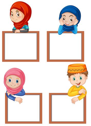 Um conjunto de crianças muçulmanas e branches vetor