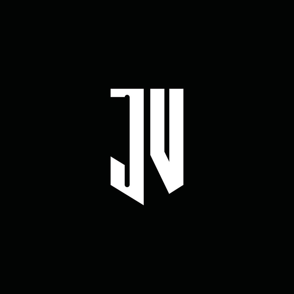 Monograma do logotipo da jv com o estilo do emblema isolado em fundo preto vetor