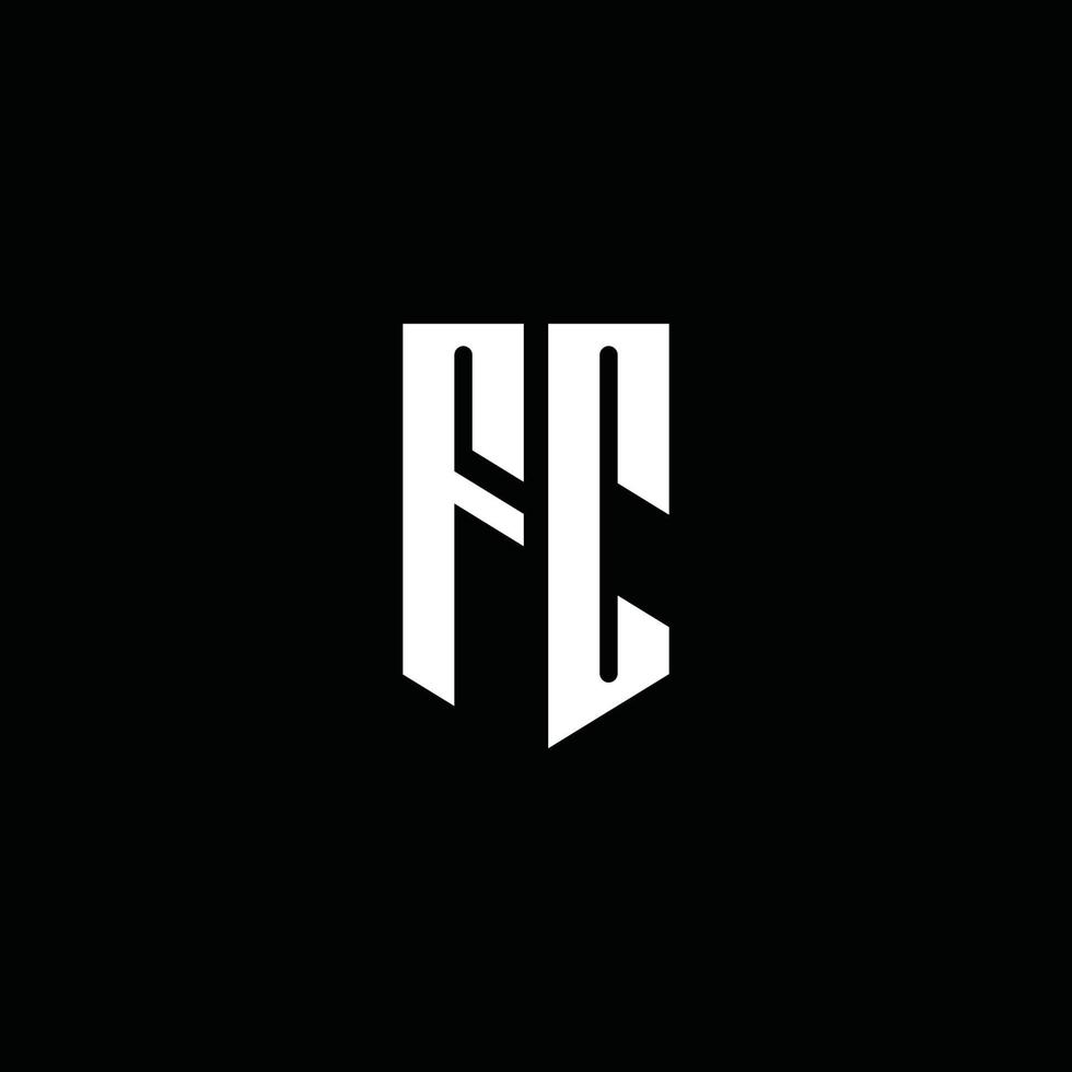Monograma do logotipo da fc com o estilo do emblema isolado em fundo preto vetor