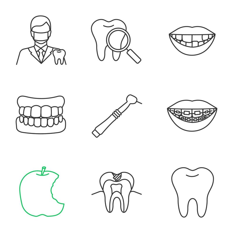 conjunto de ícones lineares de odontologia vetor