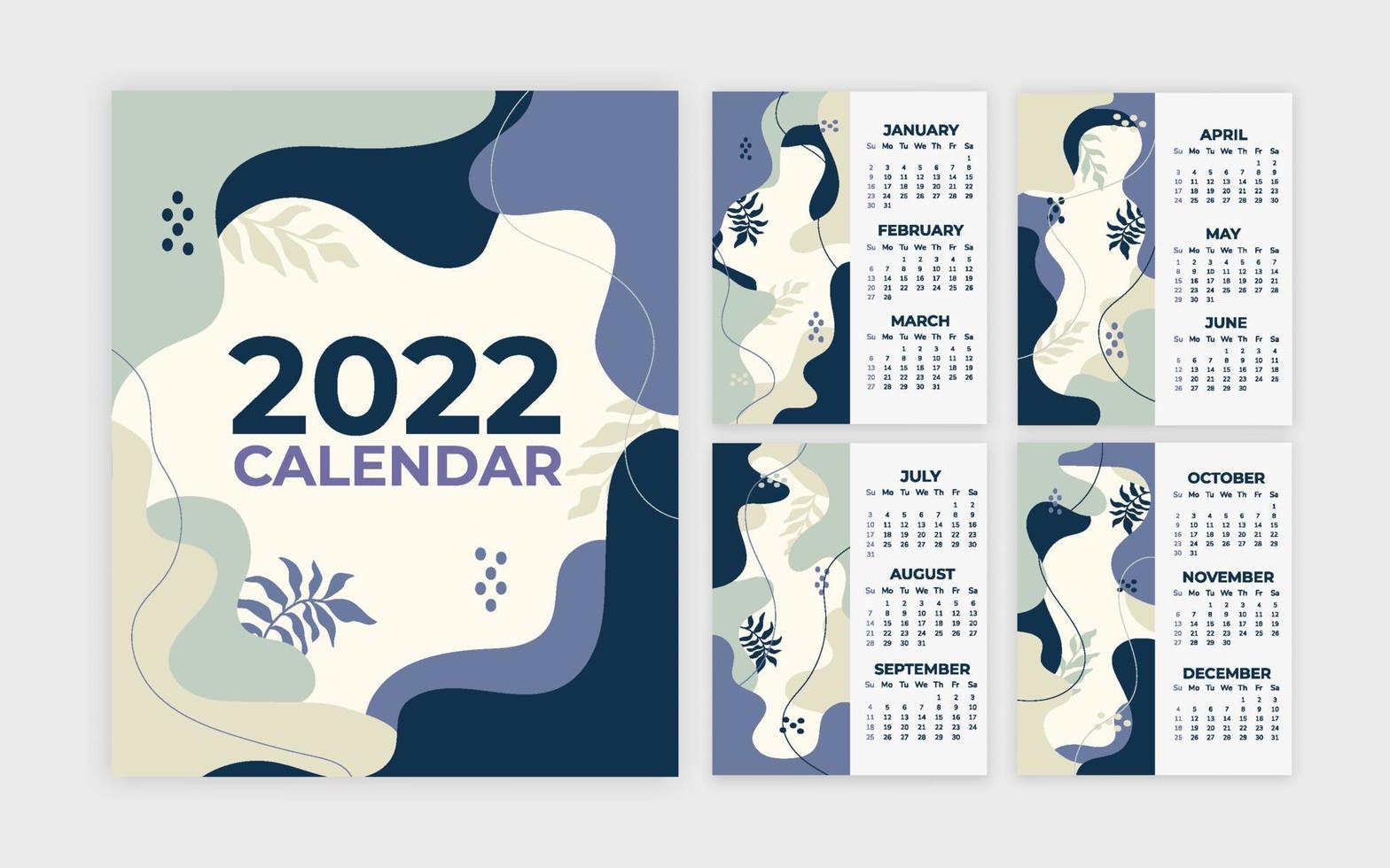 calendário moderno 2022 modelo de forma abstrata floral vetor