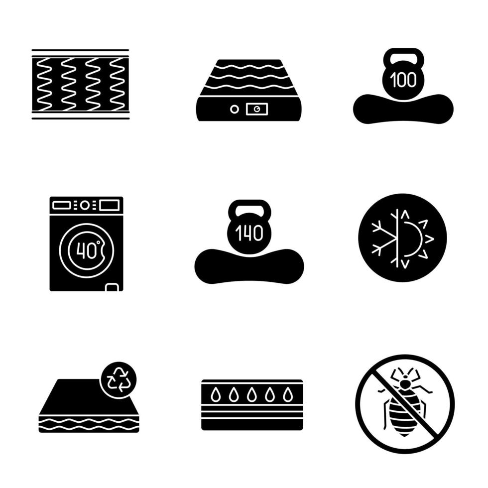 conjunto de ícones de glifo de colchão vetor