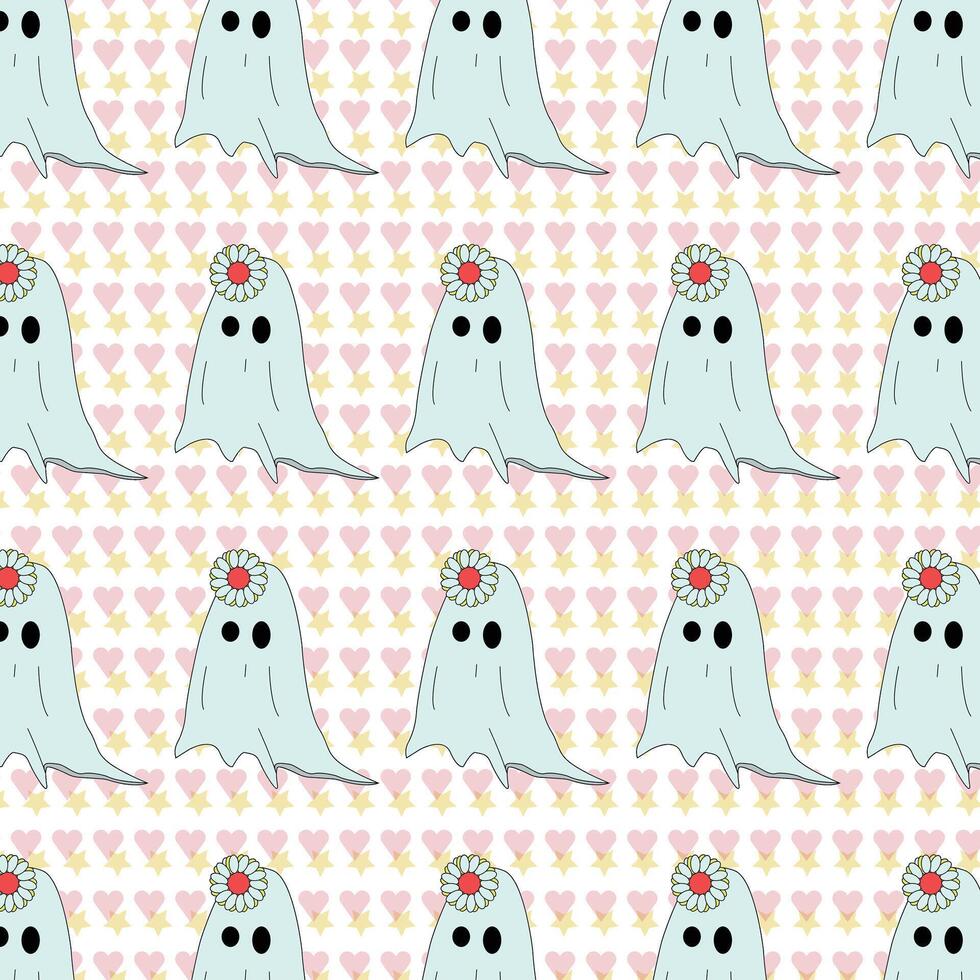 dia das Bruxas fantasma padronizar repetir impressão fundo. rabisco fofa fantasmas haloween desatado padronizar. fundo com simples assustador personagem ou assustador espectral monstros3 vetor