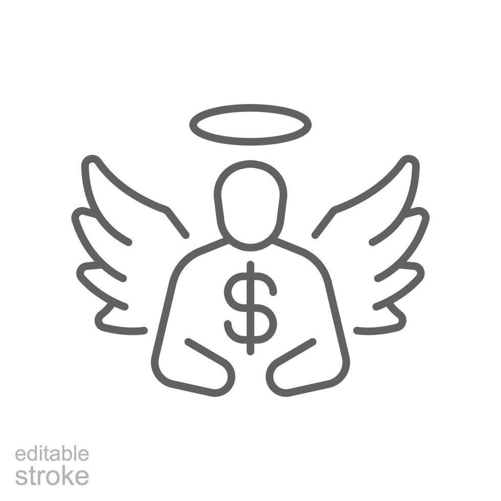 anjo investidor comunicação esboço ícone. o negócio anjo, financeiro fundador homem de negocios comece acelerador. risco investimento fundo editável acidente vascular encefálico vetor ilustração projeto, branco fundo eps10