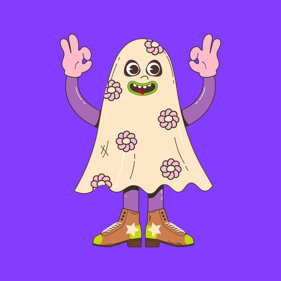 fofa fantasma personagem para dia das Bruxas dentro retro desenho animado estilo. vetor ilustração do uma fantasma mascote dentro bacana estilo.