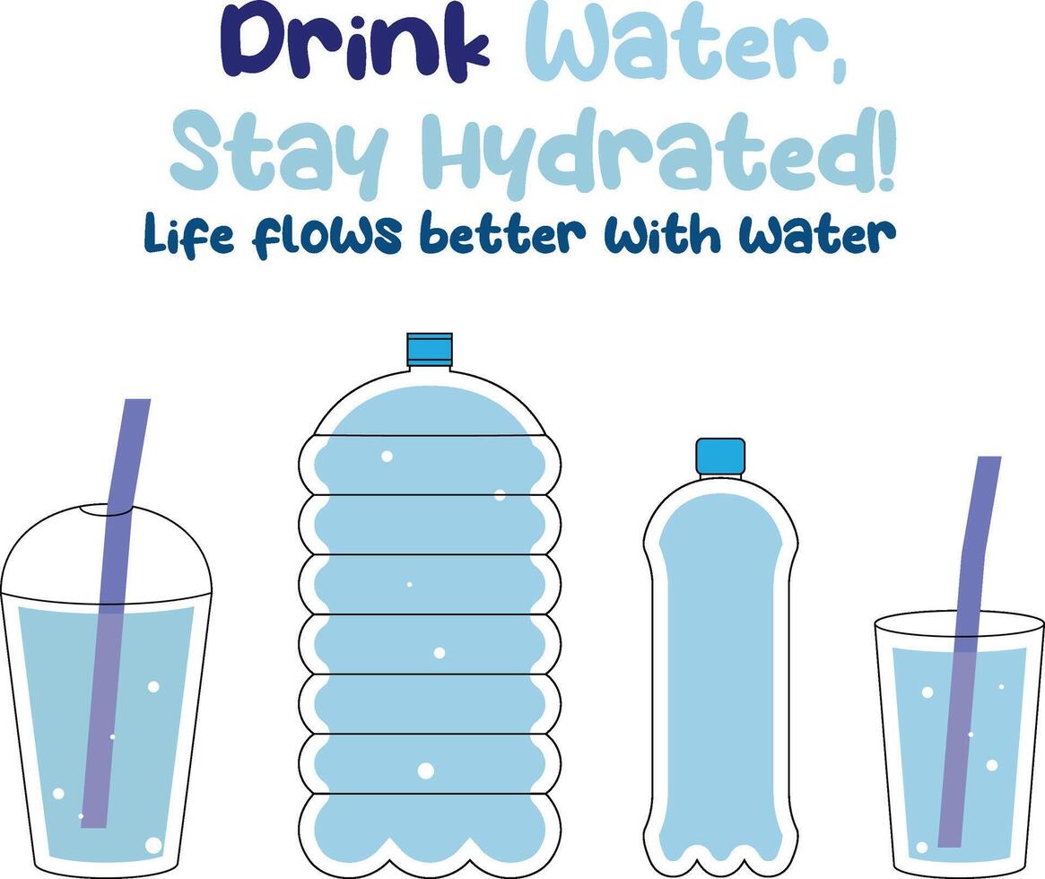 beber água, fique hidratado placa Projeto vetor ilustração água garrafas e água copo beber Mais água conceito estoque vetor imagem