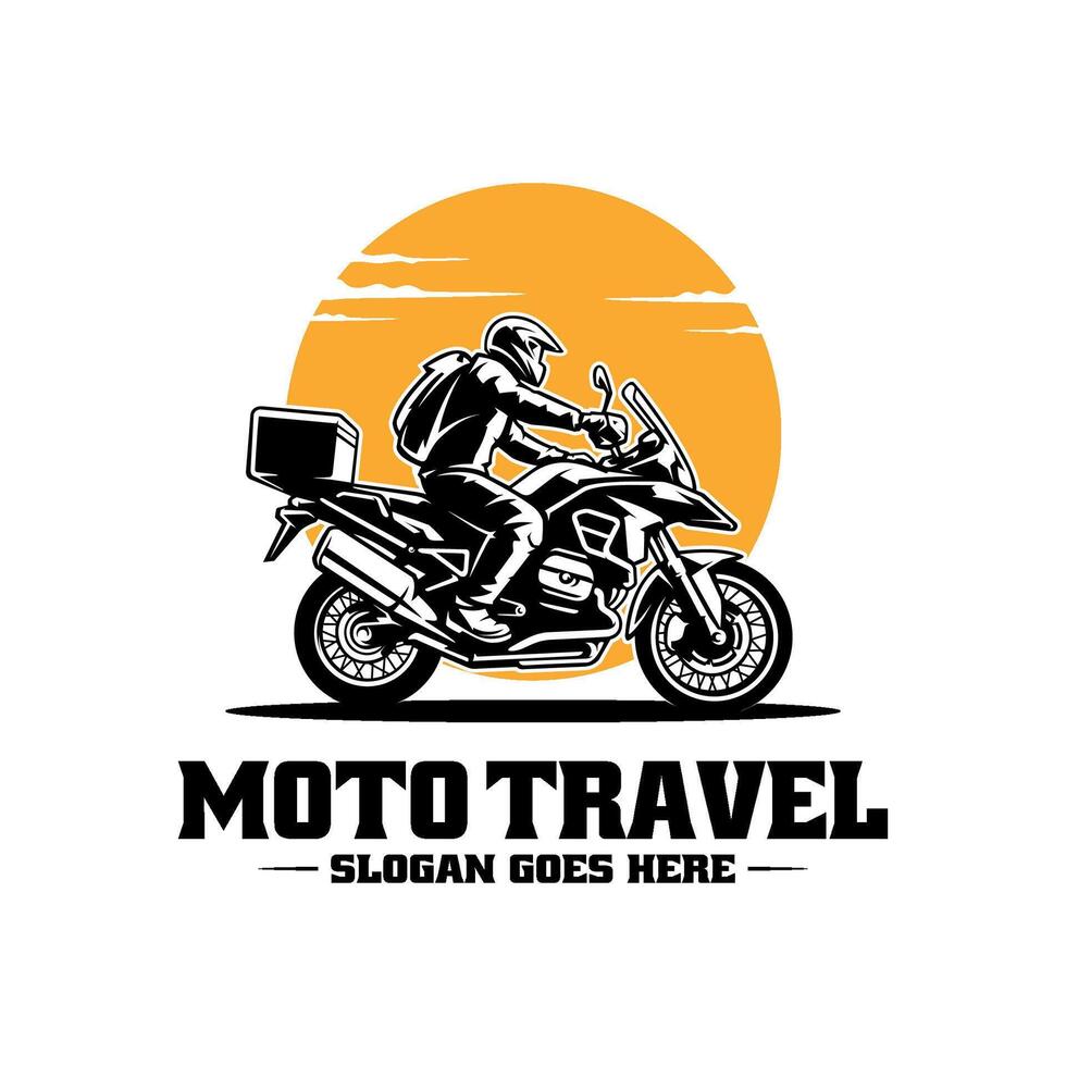 aventura motocicleta viajando logotipo vetor