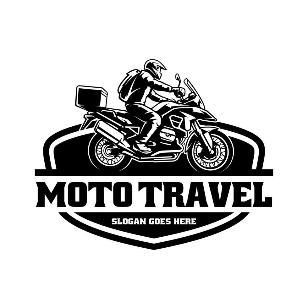 aventura motocicleta viajando logotipo vetor