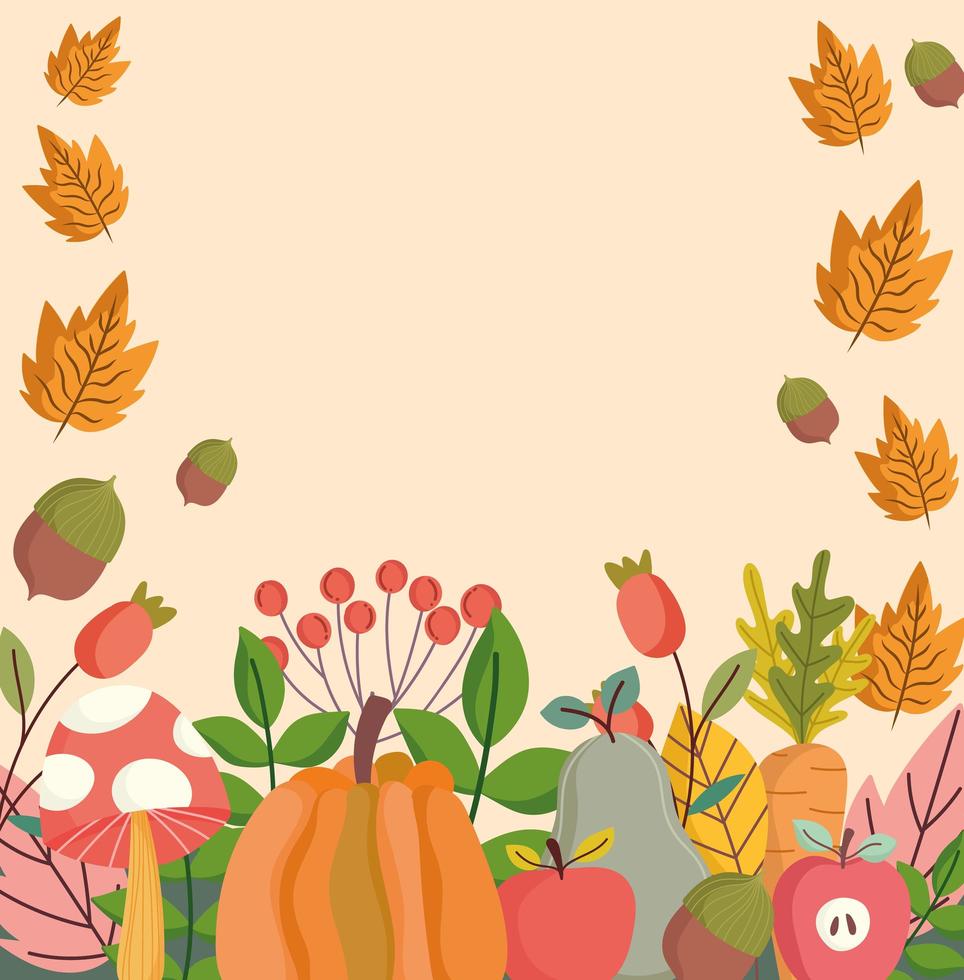 outono abóbora, maçã, cogumelo, broto, folhas, folhagem, natureza vetor
