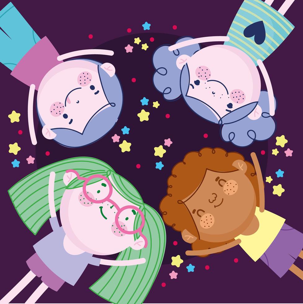 meninas bonitos meninos personagens de desenhos animados decoração de estrelas, crianças vetor