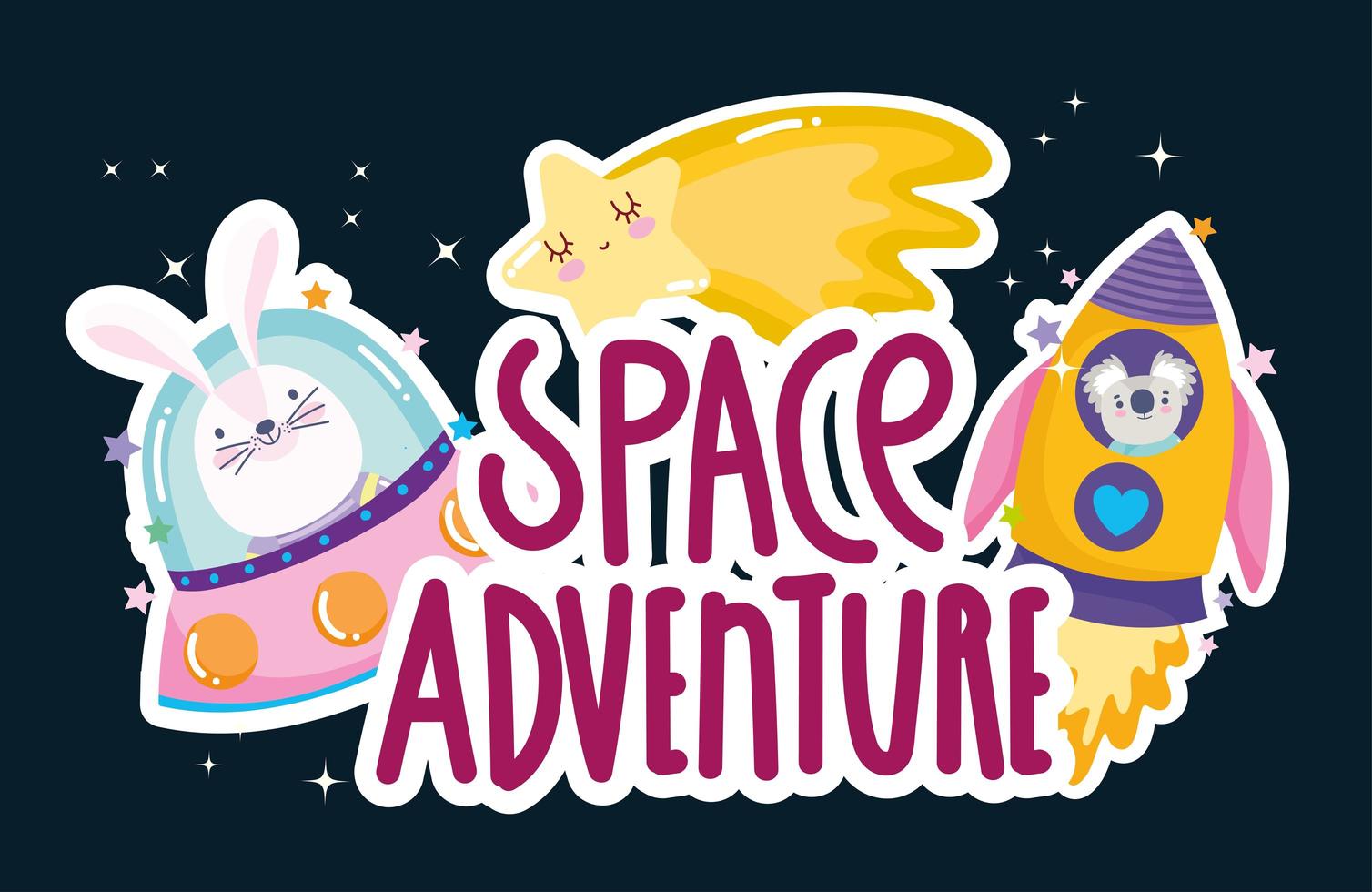 aventura espacial explore os desenhos animados de coelho e coala em uma nave espacial vetor