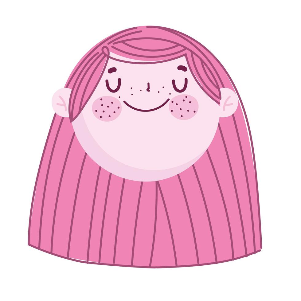 rosto bonito garota cabelo rosa personagem de desenho animado crianças vetor