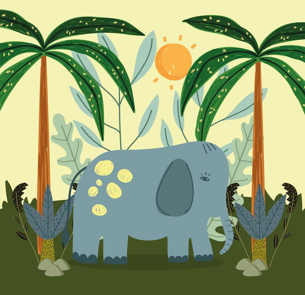 elefante de desenho animado na selva vetor