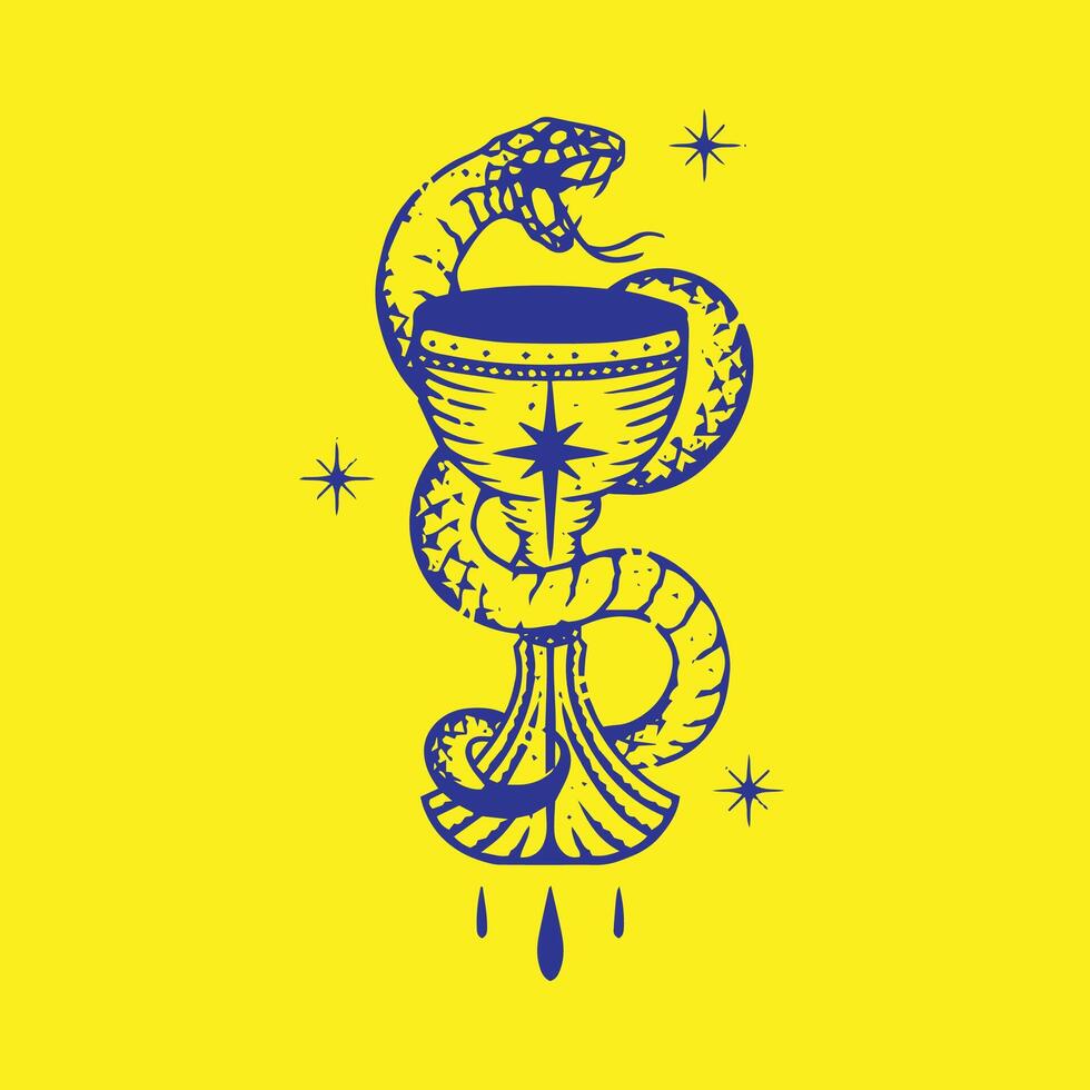 médico farmacia caduceu logotipo. vidro vinho com serpente ilustração vetor