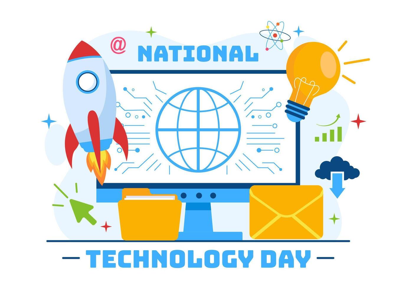 nacional tecnologia dia vetor ilustração em 11 pode com criativo digital para inovação e desenvolvimento do Alto tecnologia dentro plano desenho animado fundo